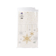 White paper table cover with gold and silver snowstar pattern