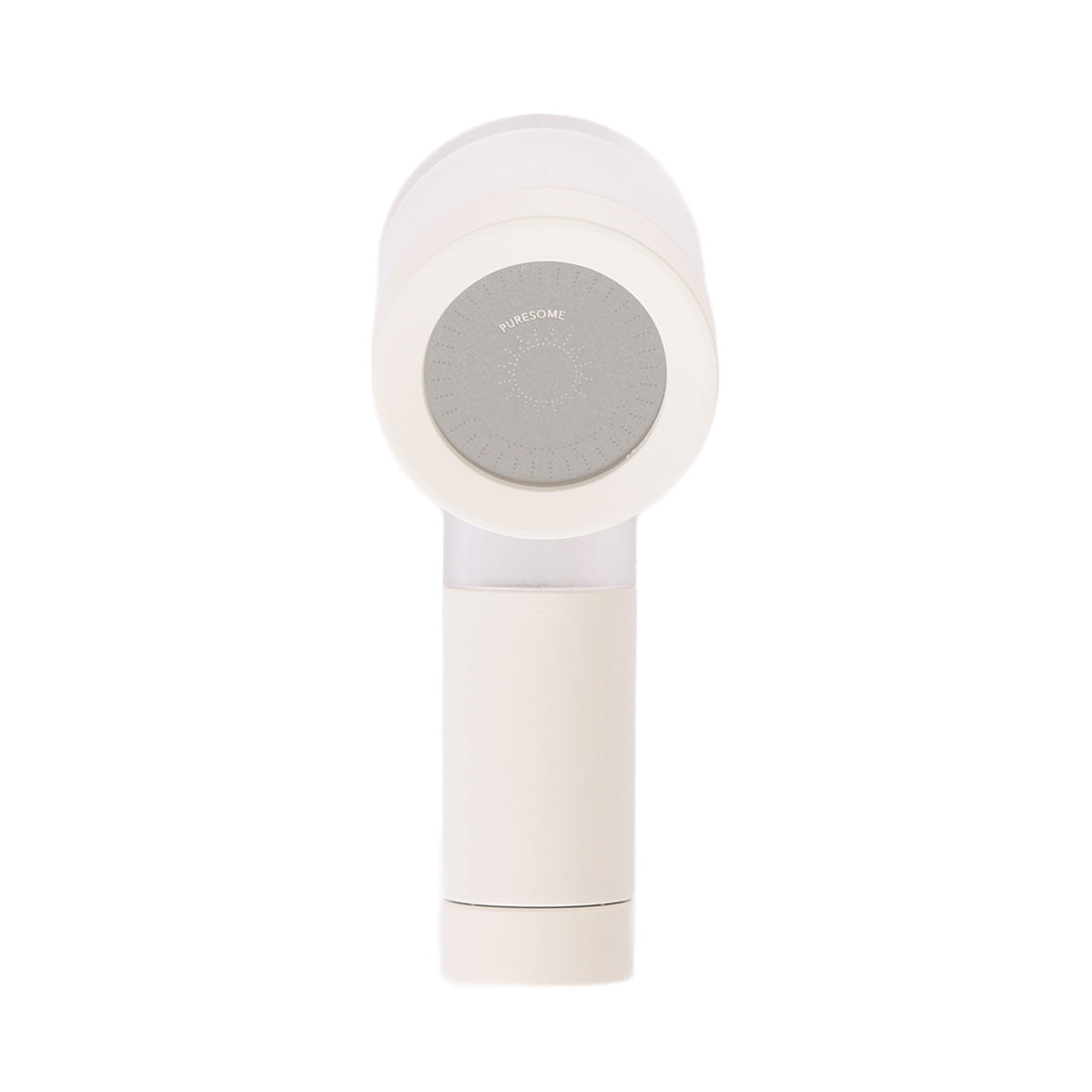 White mini handheld shower head with a gray spray face