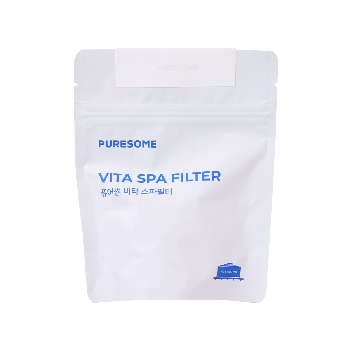 Puresome Vita Spa Filter white pouch with blue logo and product text