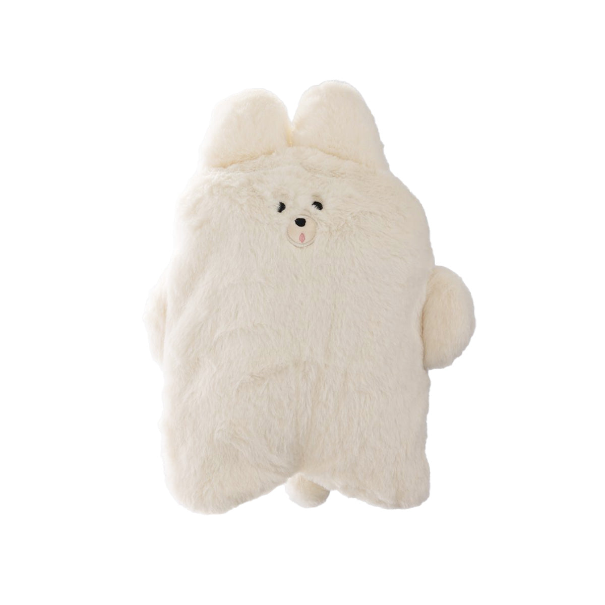 Cream rabbit-shaped compact blanket with plush face and rounded ears