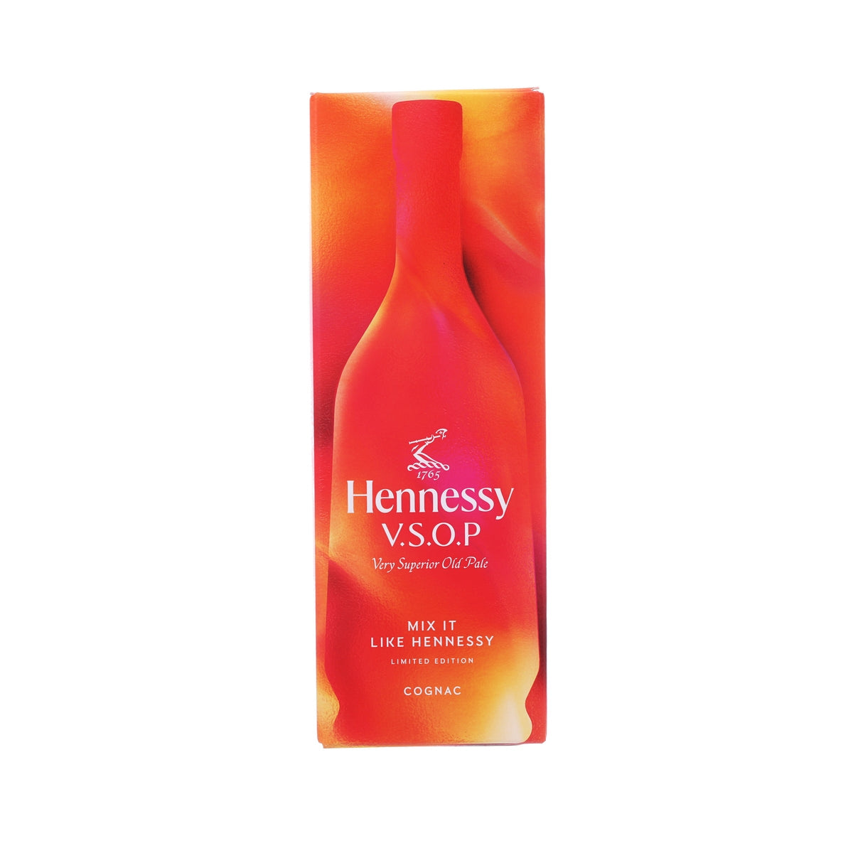 Hennessy VSOP cognac presentation box, red and orange swirl design