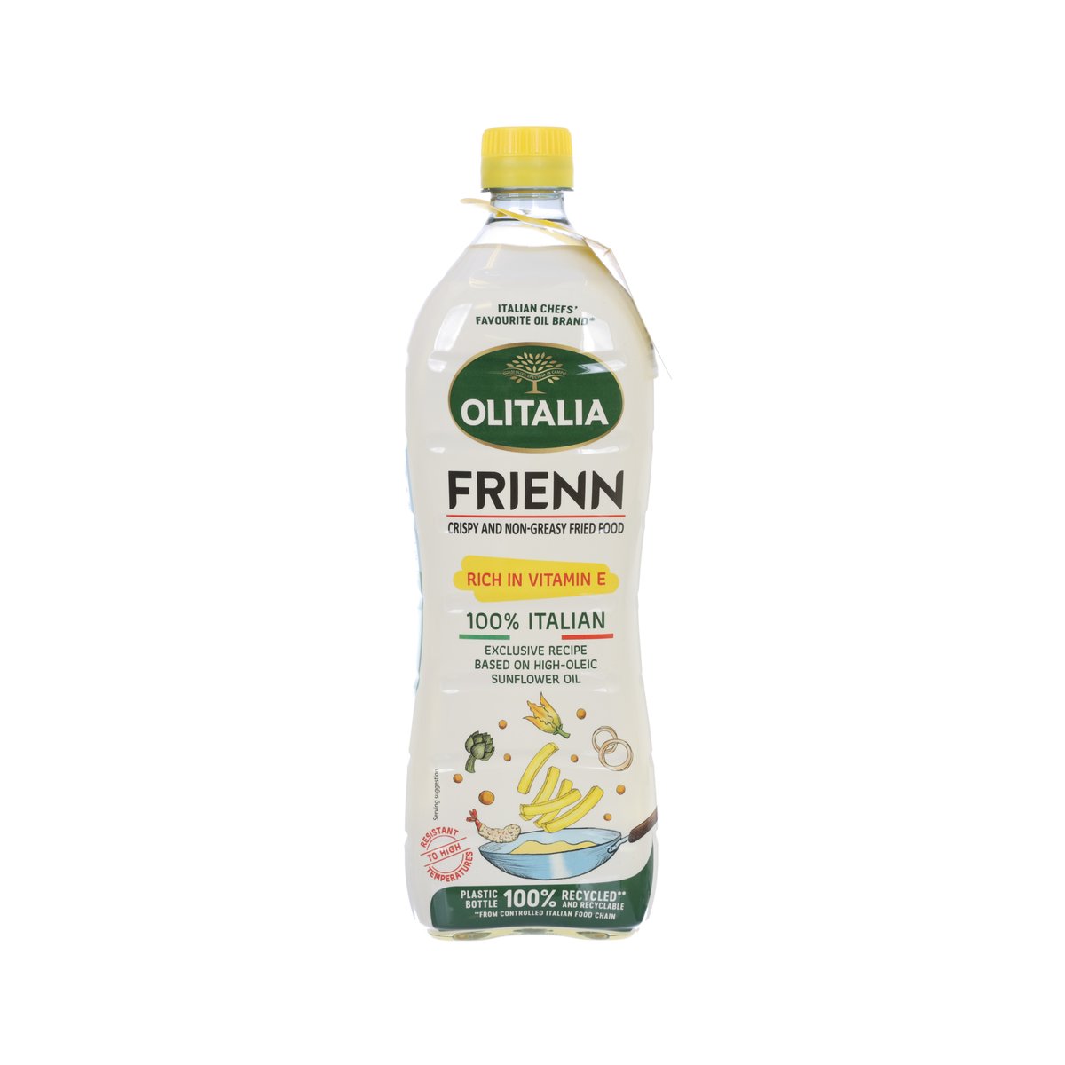 OLITALIA Frienn frying oil bottle, clear plastic with yellow oil, 1000 mL