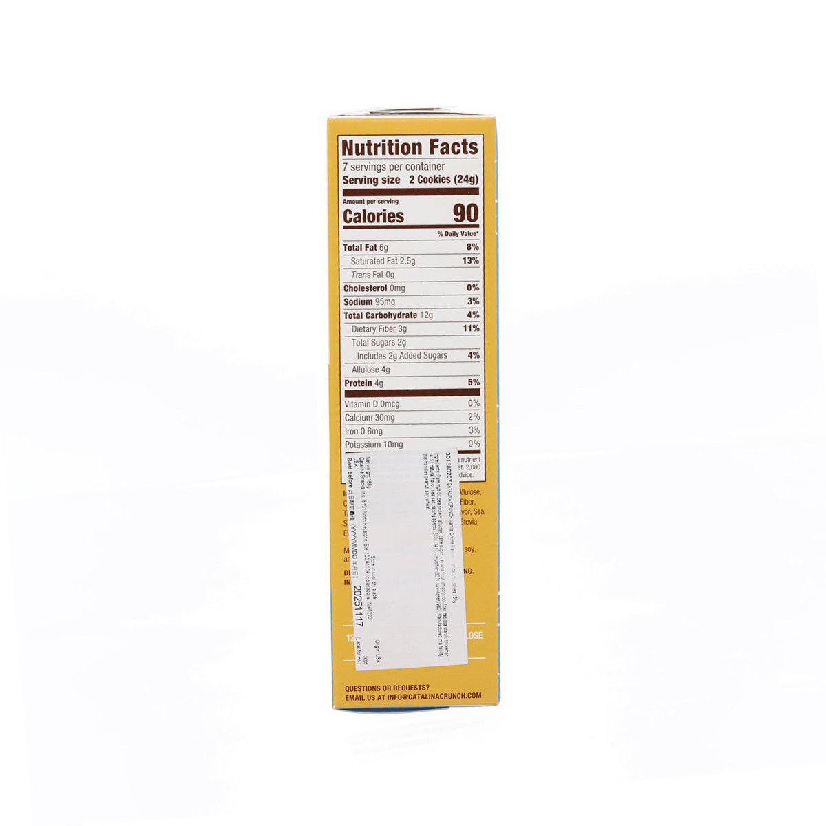 Catalina Crunch vanilla creme sandwich cookies box with back nutrition facts