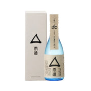 Light blue sake bottle with organic label and matching paper gift box