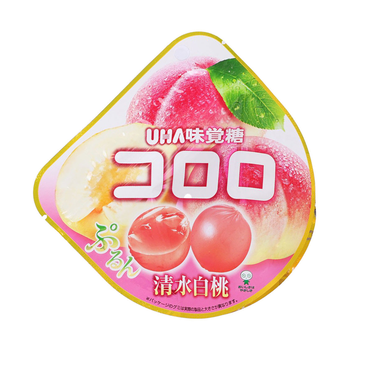 Peach gummy pouch with UHA MIKAKUTO Cororo Gummy branding