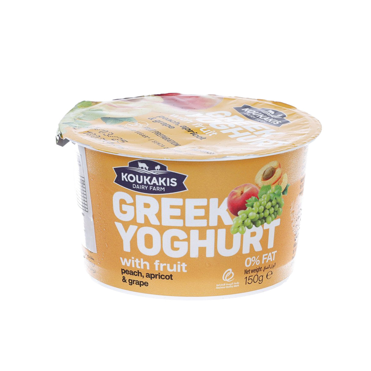0% fat Greek yogurt tub with fruit: peach, apricot & grape, 150g