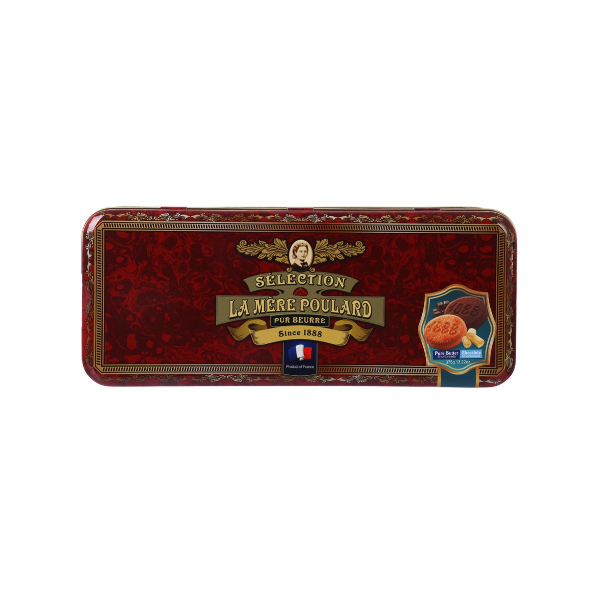 Vintage red selection shortbread tin with LAMEREPOULARD branding, 375g