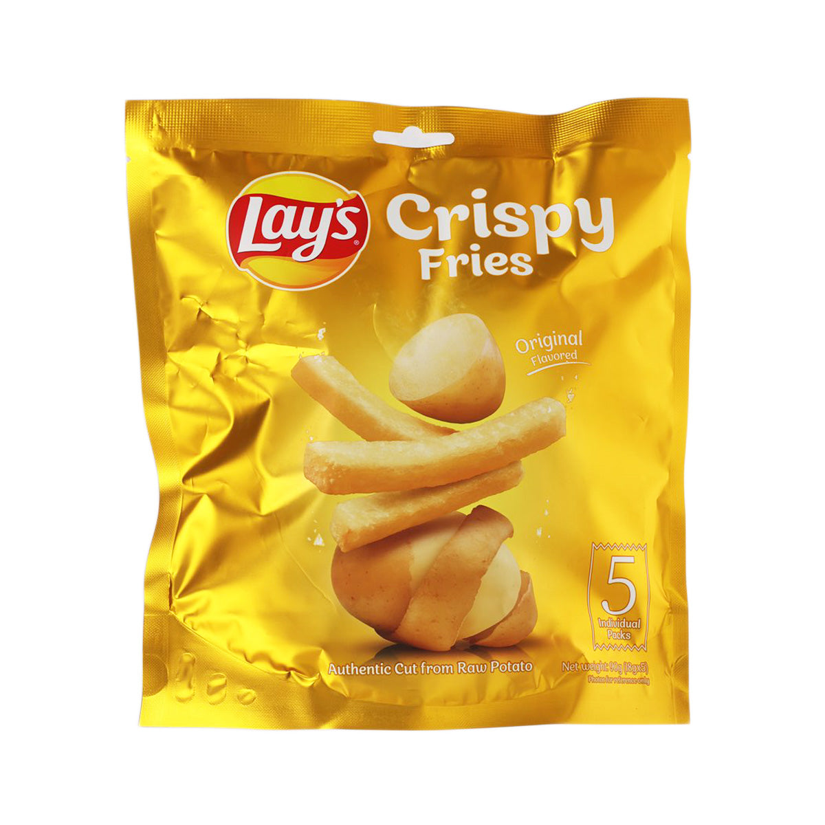 Crispy fries snack bag with golden fries graphic and original flavor label