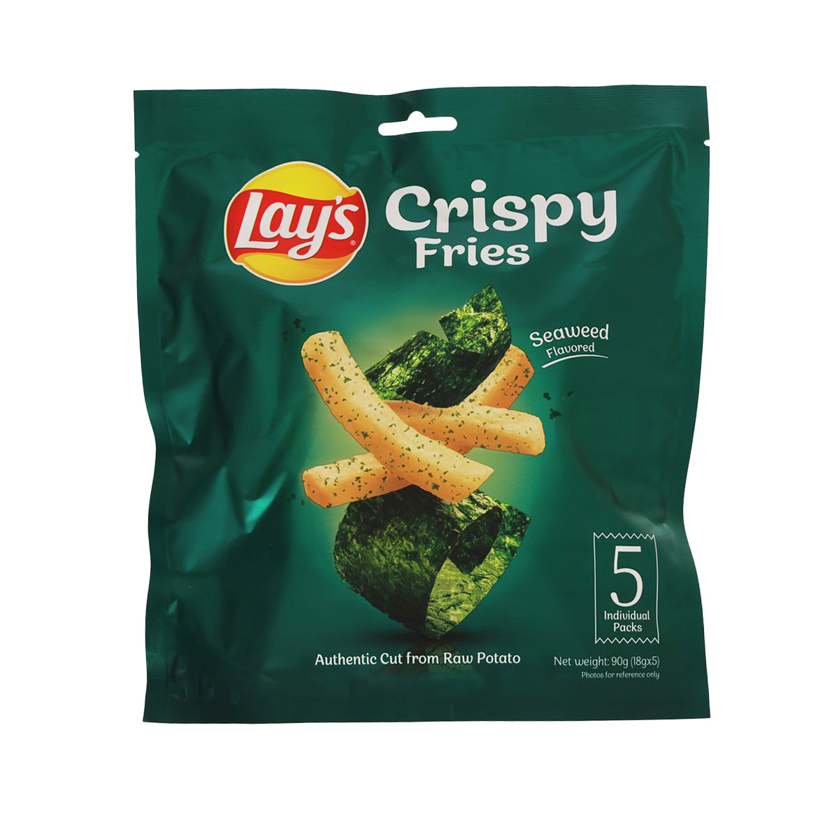 LAY'S crispy fries seaweed-flavor snack bag with fries and seaweed graphic, green pouch