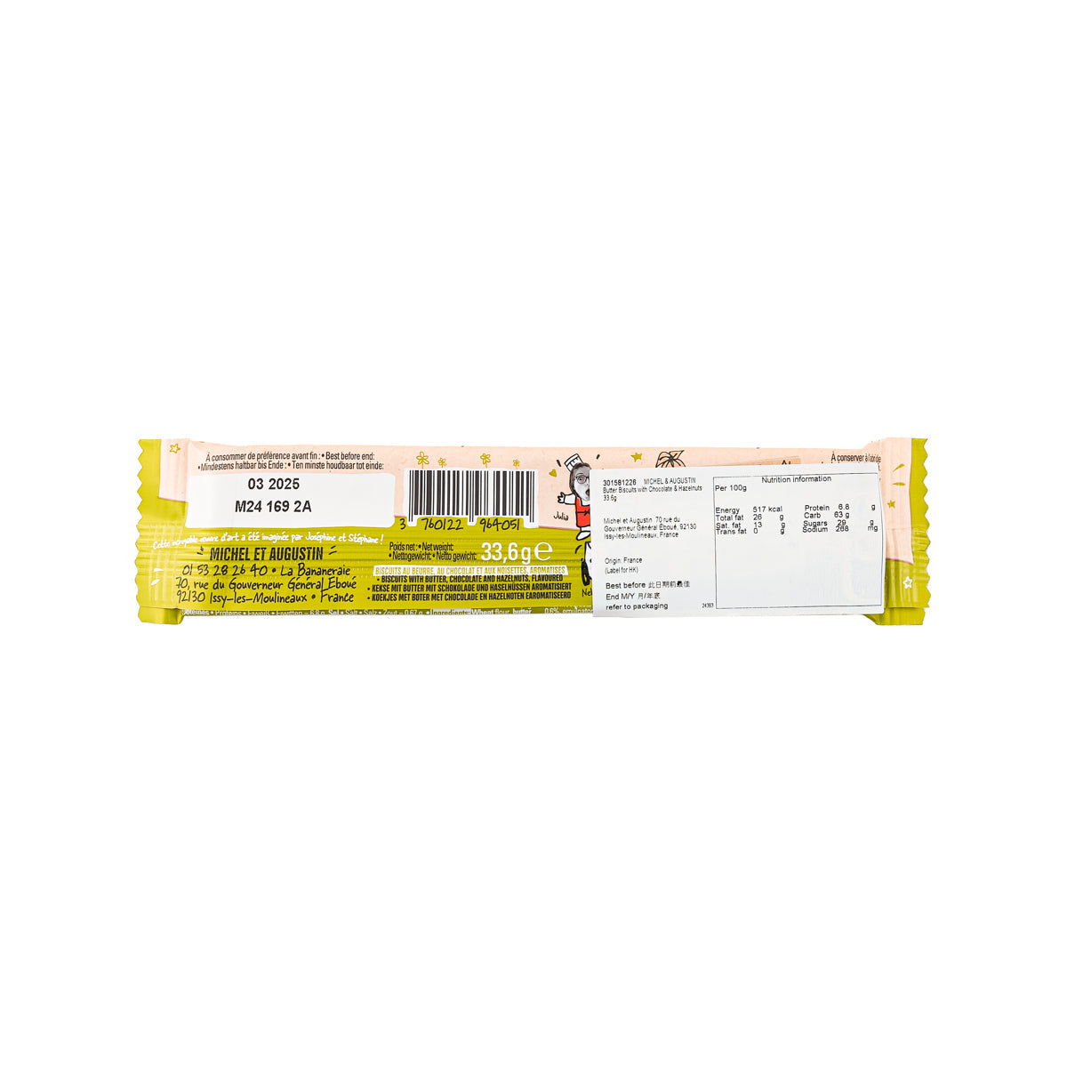 MICHEL & AUGUSTIN butter biscuits pack back label with barcode and product details