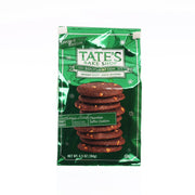 TATE'S Chocolate Toffee Cookies bag with stacked dark cookies graphic, front label