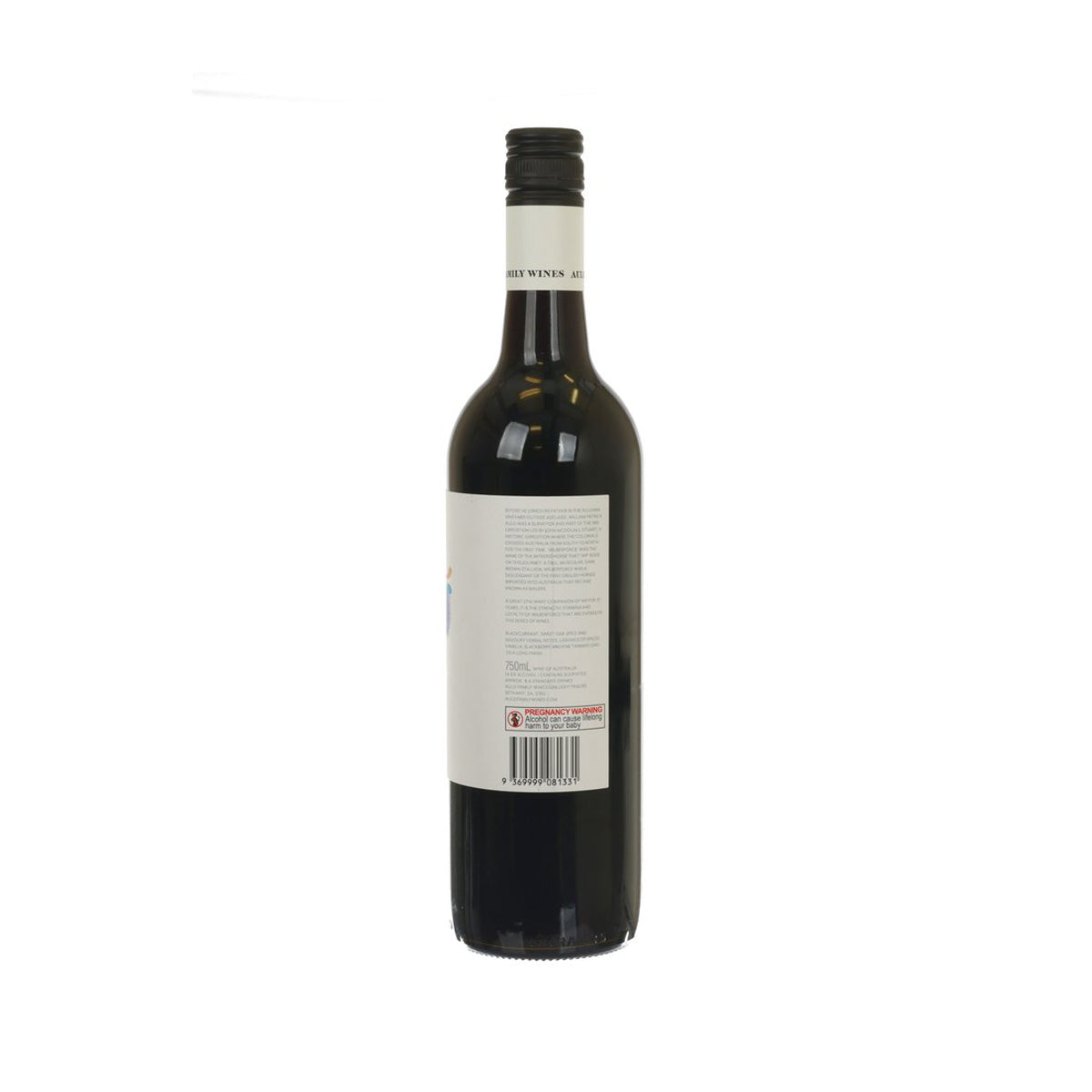 AULD Wilberforce Cabernet Shiraz 2021 wine bottle back with barcode label
