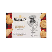 WALKERS shortbread assortment box with mixed biscuit graphics, net wt 160 g.
