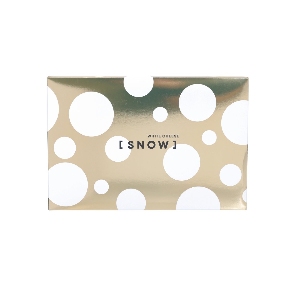 Chocolate biscuit gift box with beige dotted design and Snow logo.