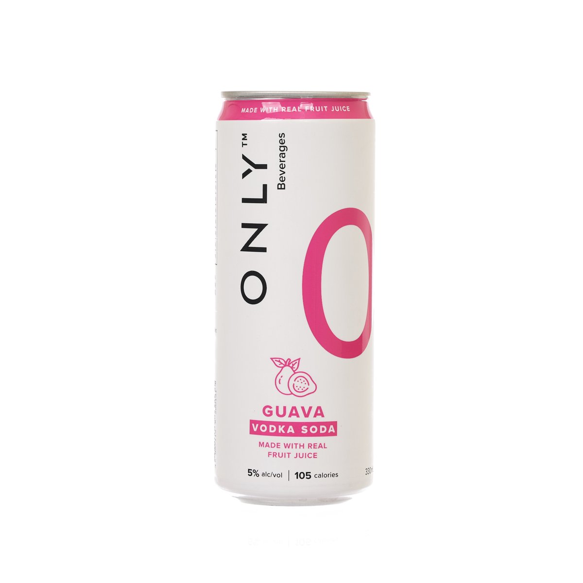 Guava vodka soda can with pink and white label