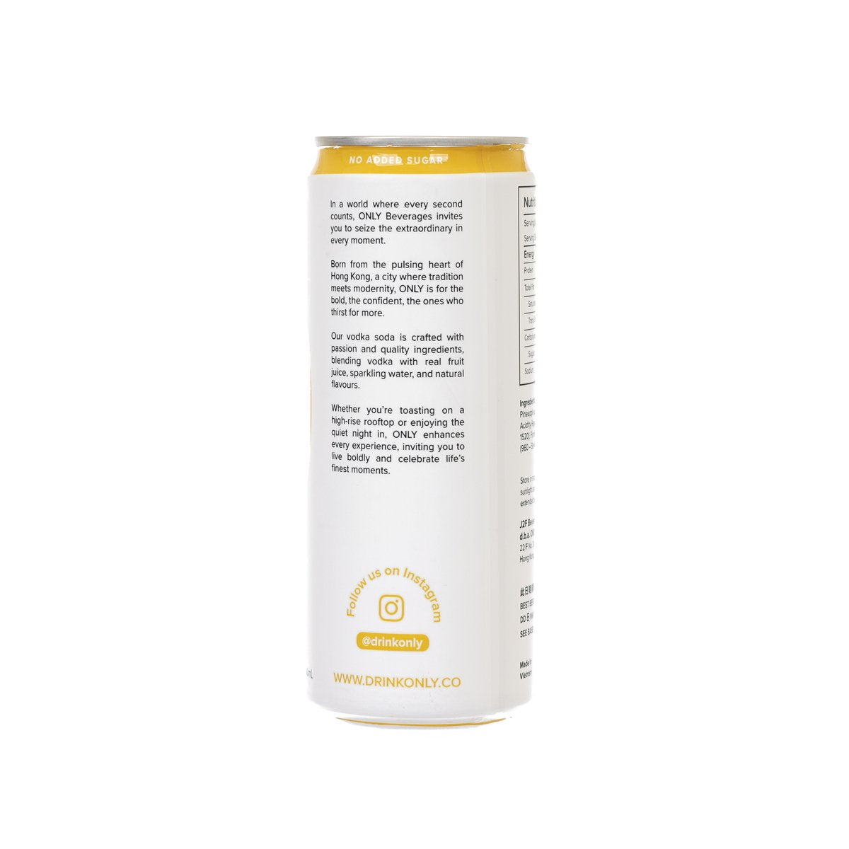 Pineapple vodka soda can, white with back label text and barcode