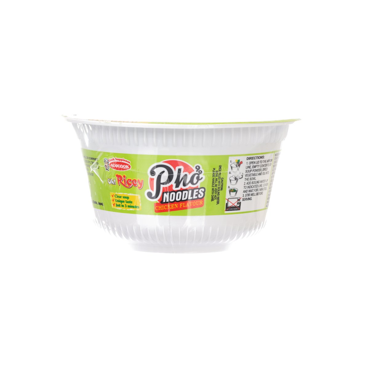 ACECOOK Pho instant rice noodles bowl, chicken flavor, side label view