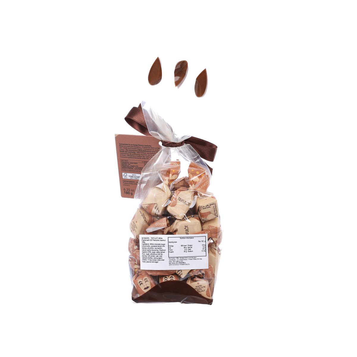 TRIFULÒT white pralines with hazelnut candies in tied clear bag