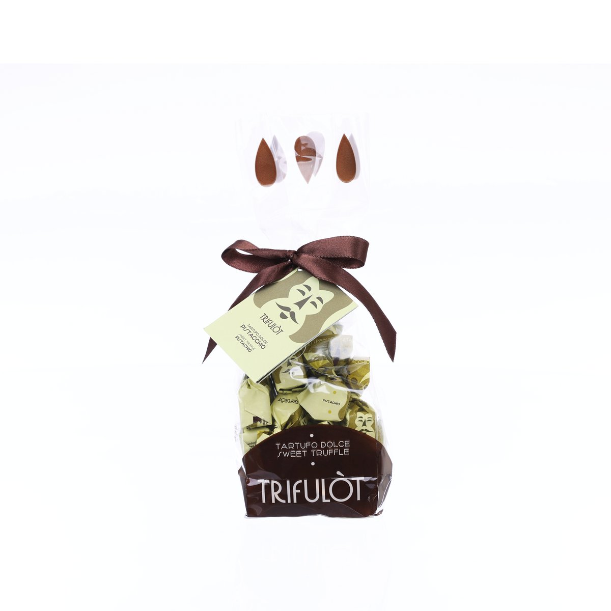 TRIFULÒT pistachio white praline sweets in tied clear gift bag, 180g