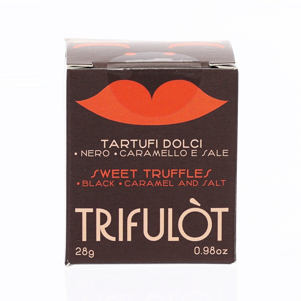 TRIFULÒT mini assorted pralines cube box, black, caramel and salt, 28g