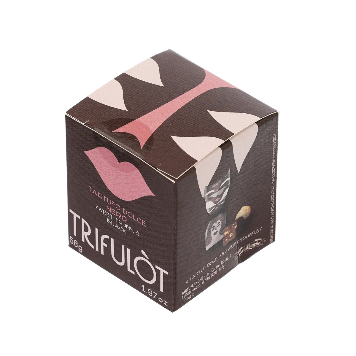 TRIFULÒT Mini Cube black praline box with IGP Piemonte hazelnut, 56g