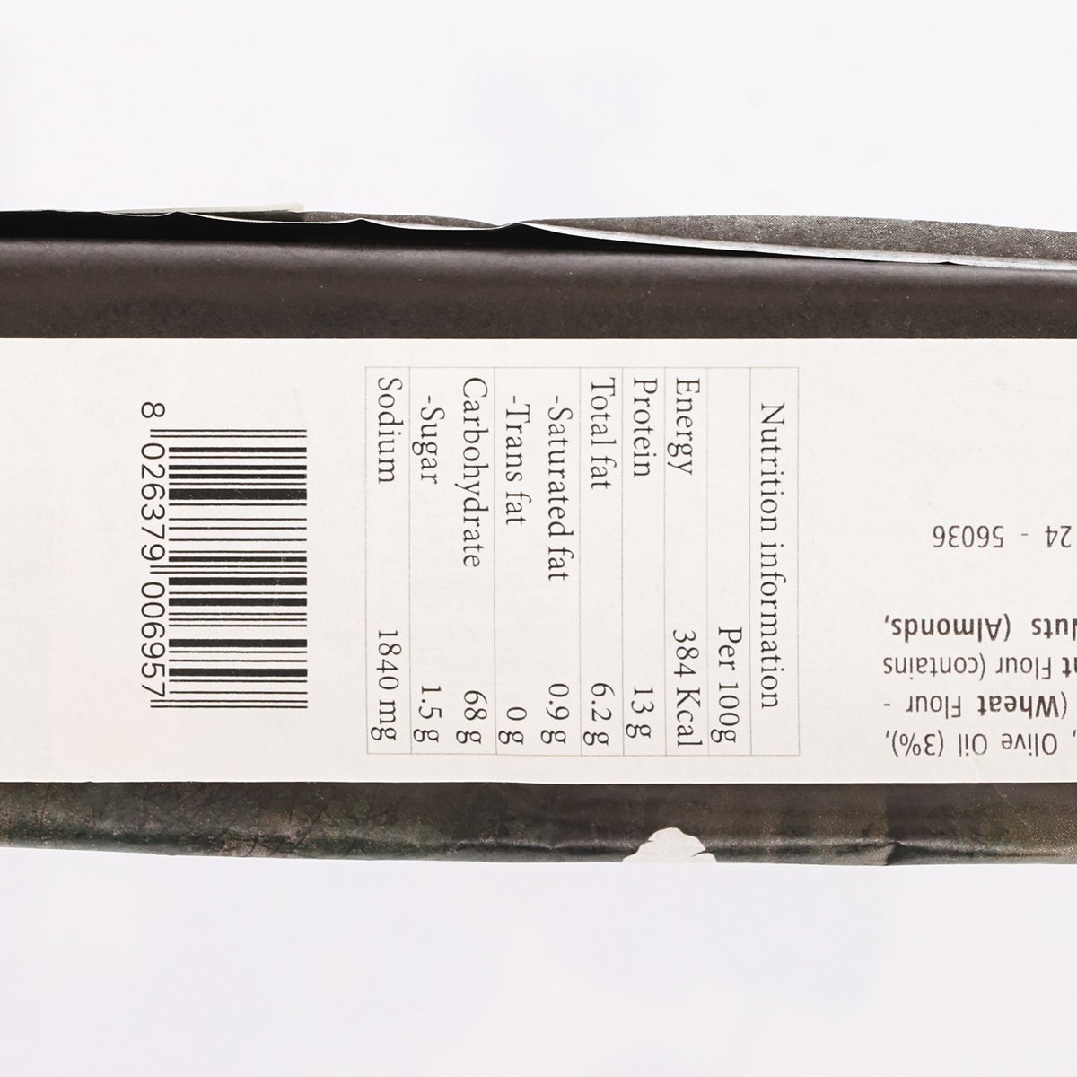 SAVINI truffle-flavored flatbread nutrition information panel