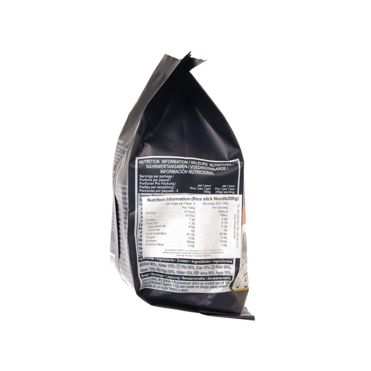 Rice stick noodle pouch nutrition panel, 200g