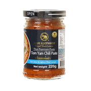 BLUE ELEPHANT Tom Yam chili paste jar, 220g, open lid and front label