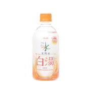 PET natural mineral water bottle, 475 mL, orange cap, front label visible