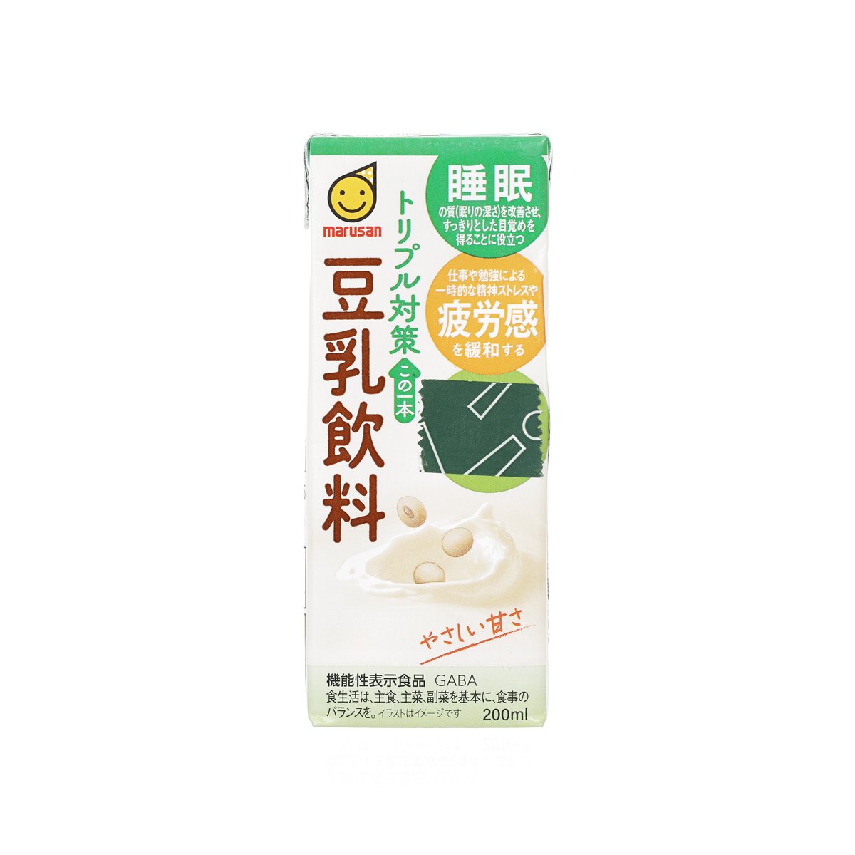 Soy milk drink carton with green top and front label