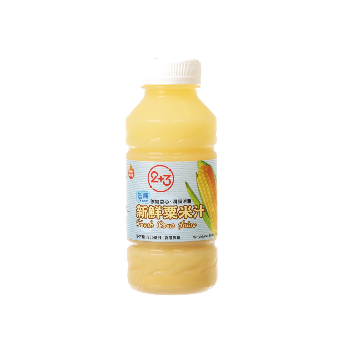 2+3 low-sugar fresh corn juice PET bottle, 300 mL, front label