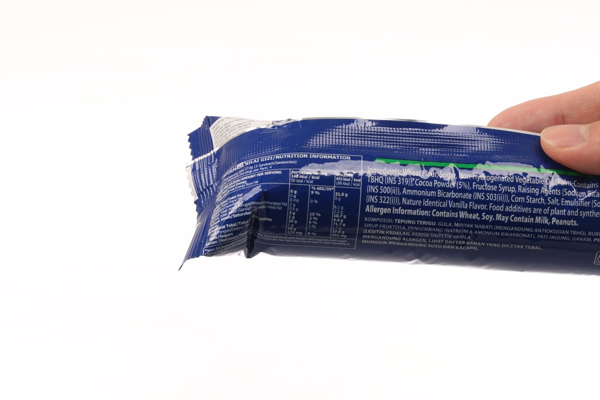 OREO cookie snack bag back panel shown with nutrition text