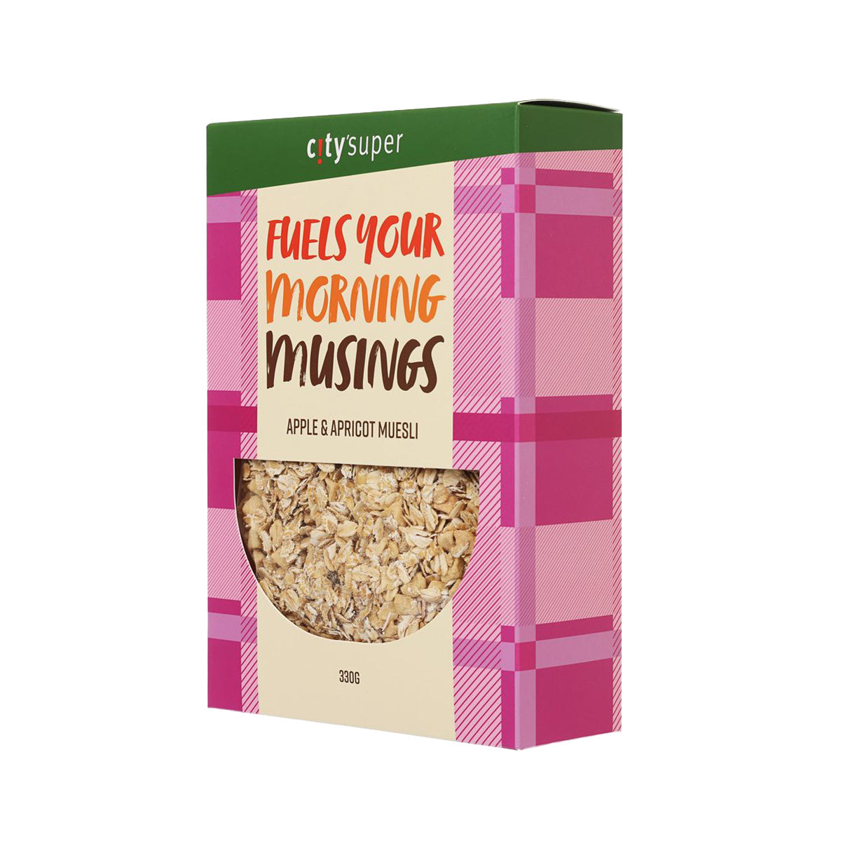 CITYSUPER Apple & Apricot muesli box, 330g, checkered side view