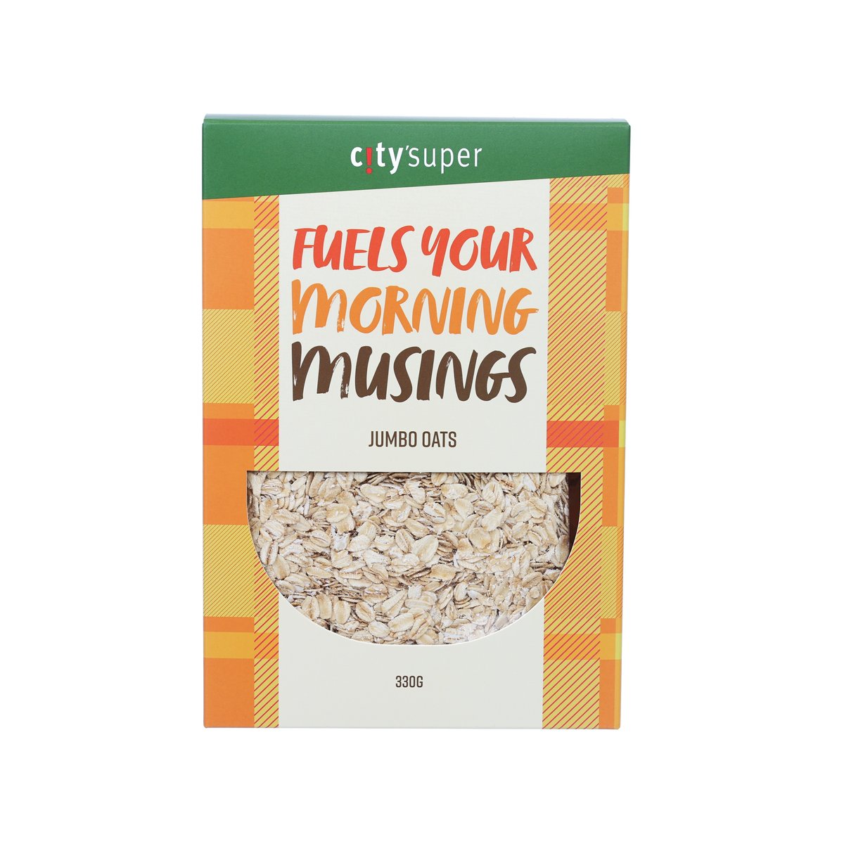 Jumbo oats bag with orange-and-green label, 330 g pack