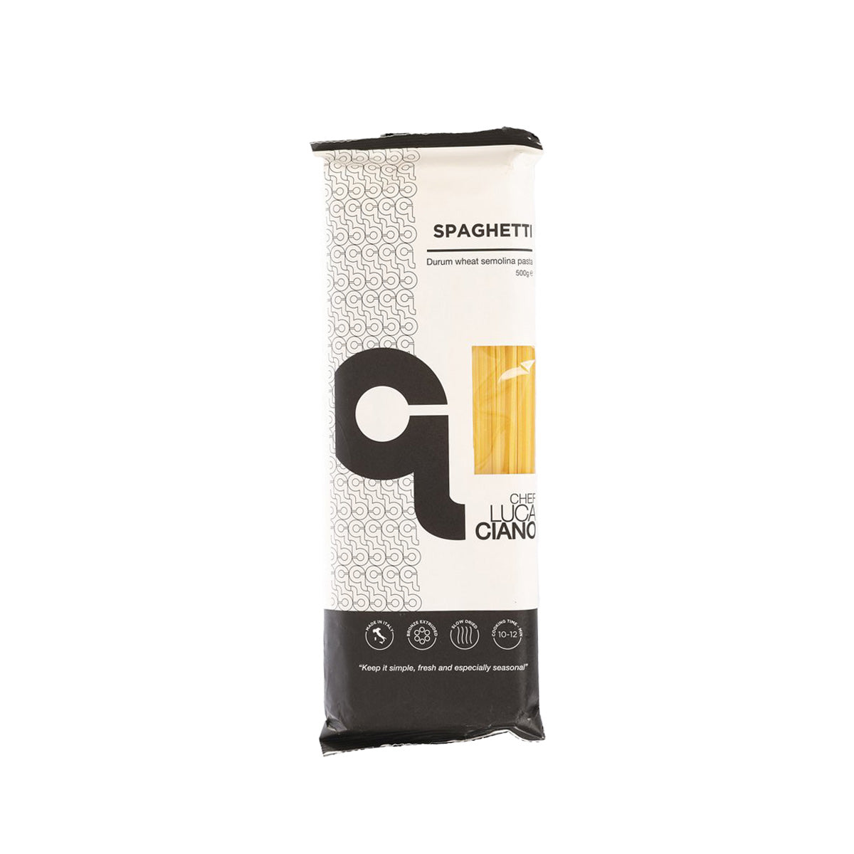 LUCA CIANO artisanal spaghetti pasta package, front view, 500g