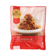 Frozen bolognese pasta meal pouch with red wrap and photo of pasta in sauce