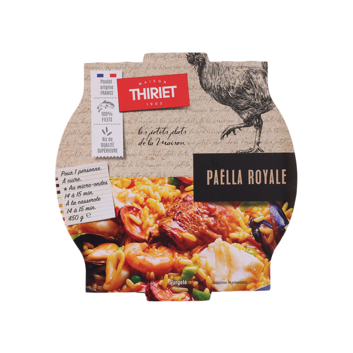 THIRIET Paella Royale 450g frozen paella mix pouch with brand and dish name