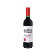 Red wine bottle with red capsule and front label
