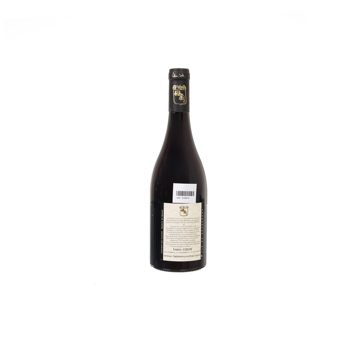 Red wine bottle with dark cap and back label