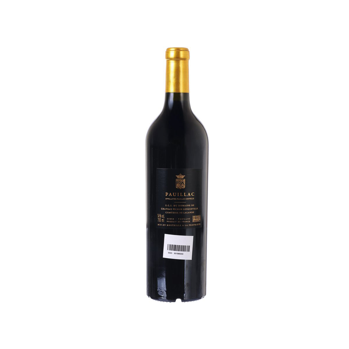 Reserve de la Comtesse Pauillac 2020 wine bottle, back label with barcode