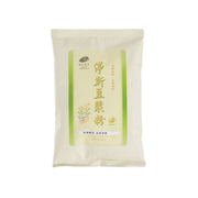 JING SI soy milk powder pouch, pale cream bag with green front label