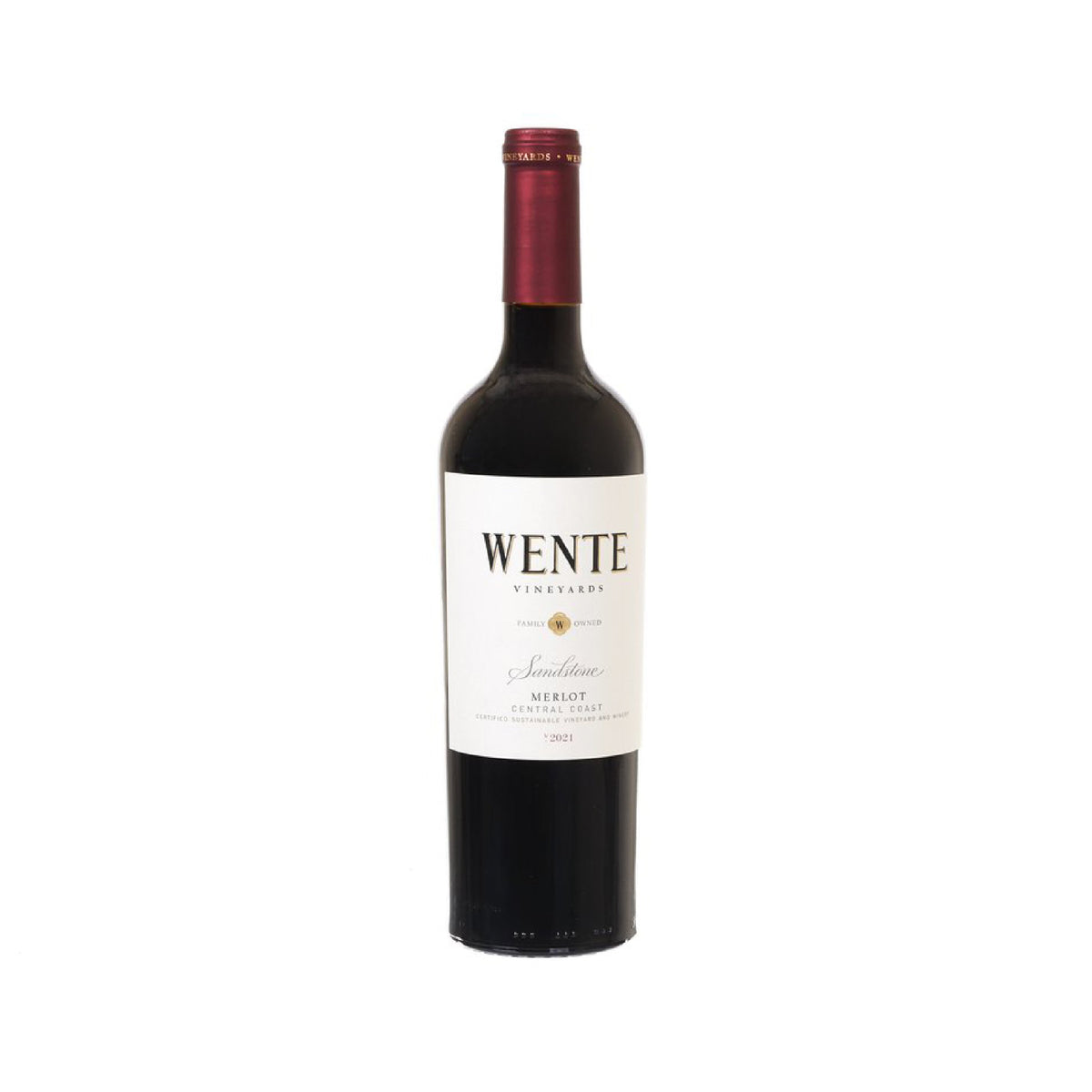 WENTE Merlot wine bottle with dark foil top, front label