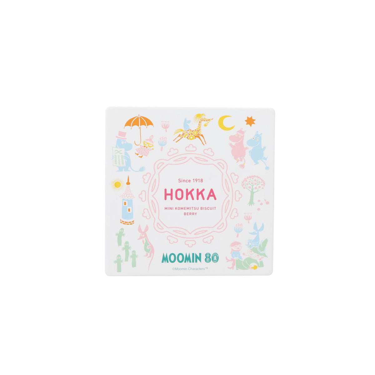 Hokka Moomin mini rice syrup biscuit tin, mix berries design on front