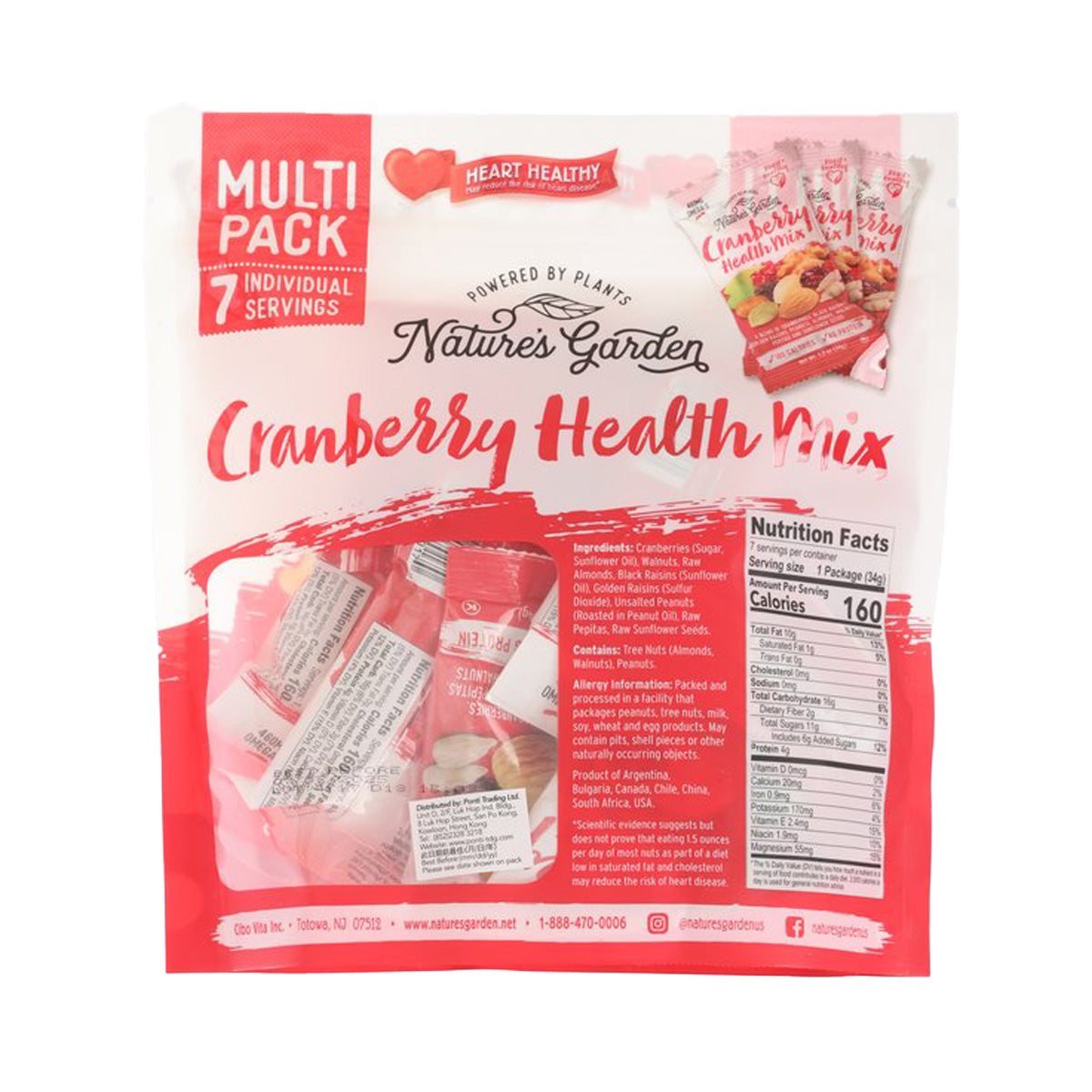 NATURE'S GARDEN Cranberry Health Mix pouch back with Nutrition Facts panel