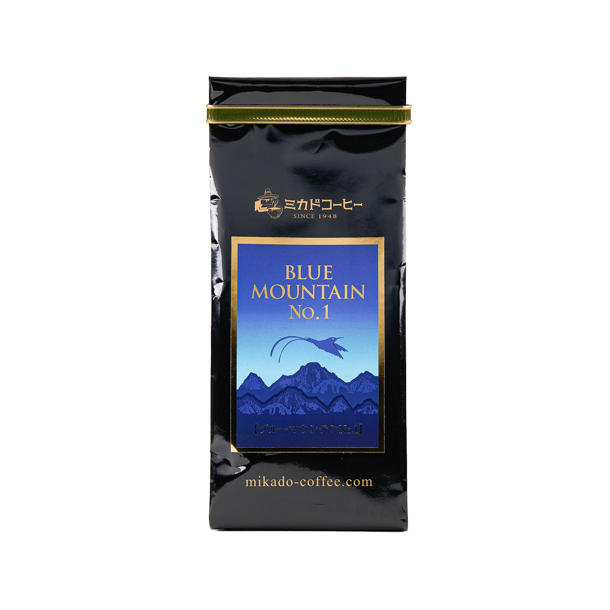 MIKADO Blue Mountain No.1 grounded coffee pouch, black with blue mountain label