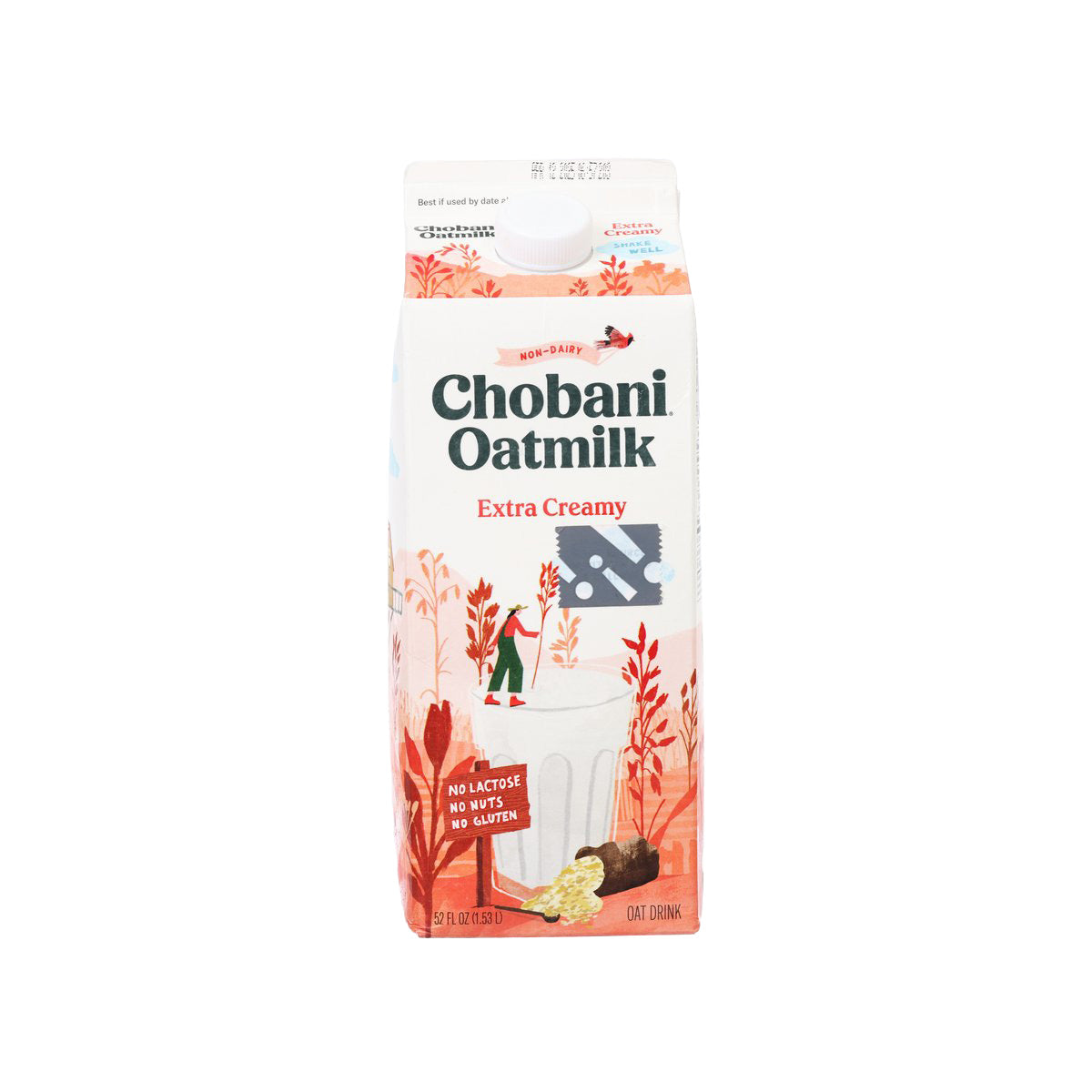 CHOBANI extra creamy oatmilk carton, front view with spout lid