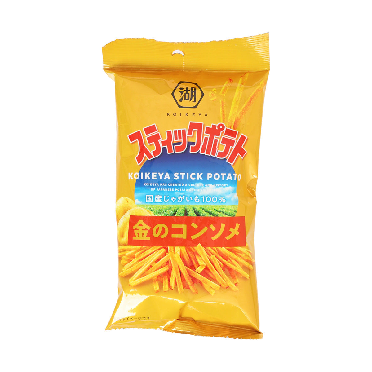 KOIKEYA gold consomme flavor potato stick slim snack bag, yellow package