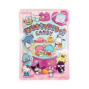 Sanrio character candy pouch, pink front with assorted character graphics