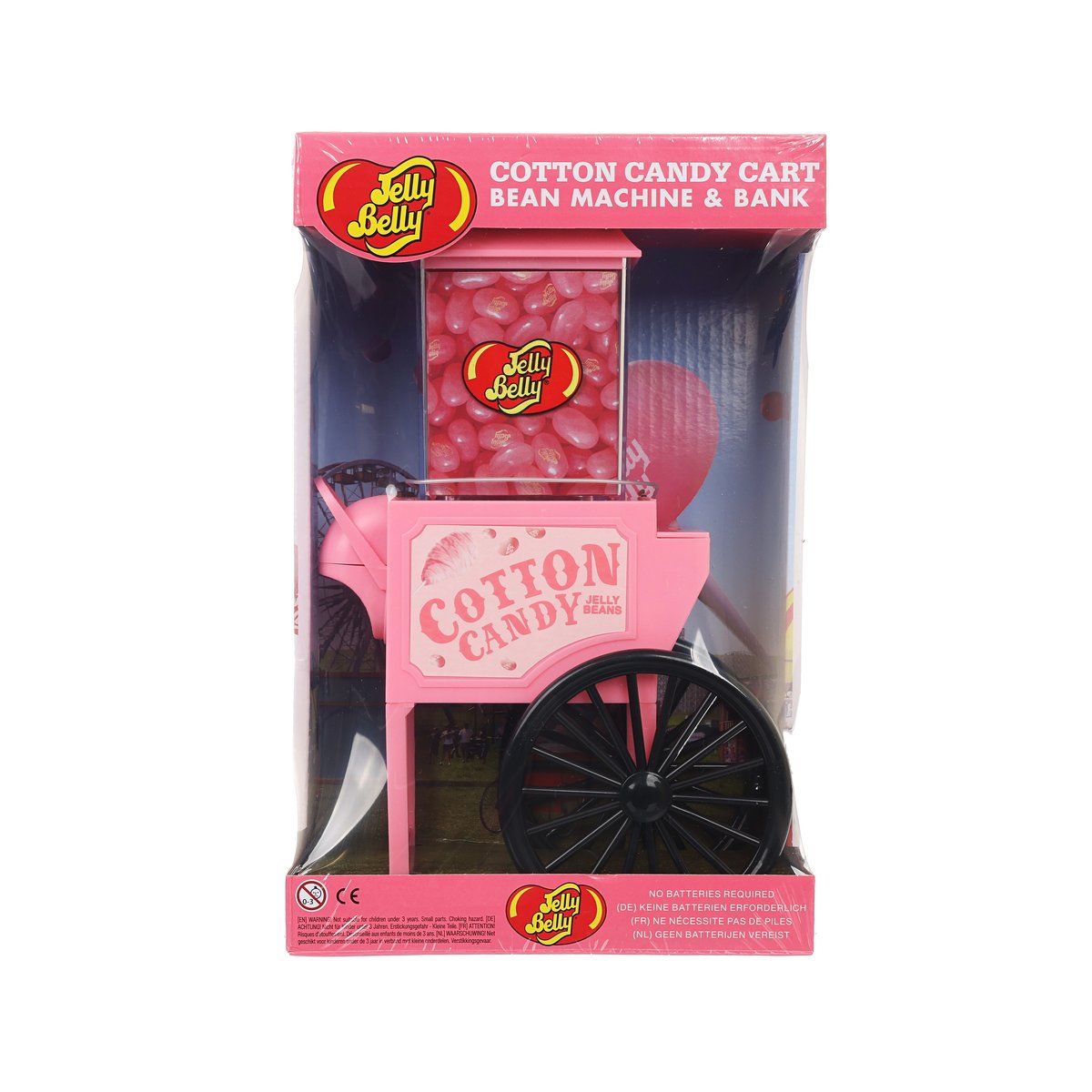 JELLY BELLY boxed cotton candy cart toy with pink cart and black spoked wheel