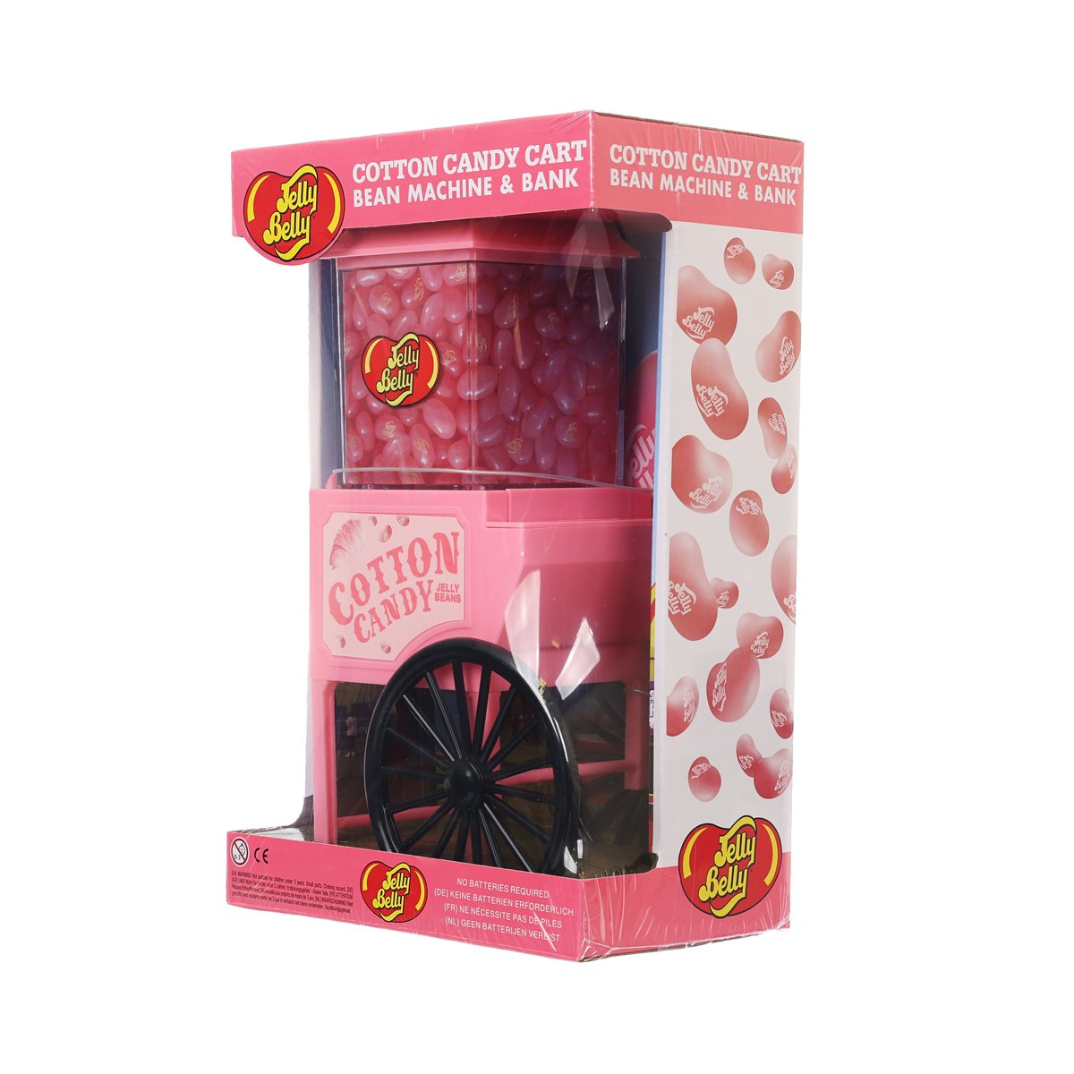JELLY BELLY boxed cotton candy cart bean machine & bank toy, pink cart, black wheel